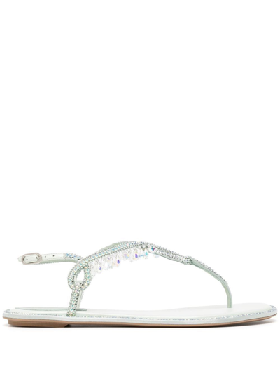 René Caovilla Crystal-embellished Flat Leather Sandals In Grey
