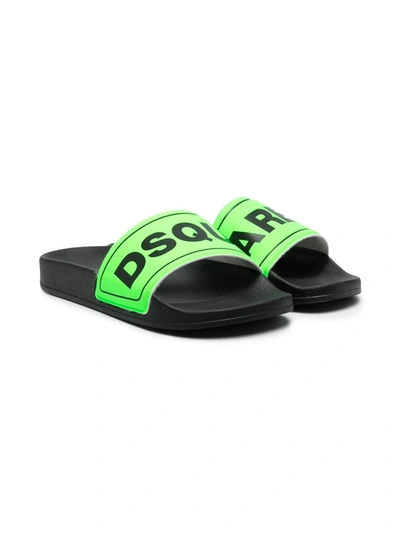 Dsquared2 Teen Logo-strap Slides In Green