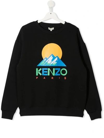 Kenzo Kids' Logo Mountain Print Sweatshirt In Black