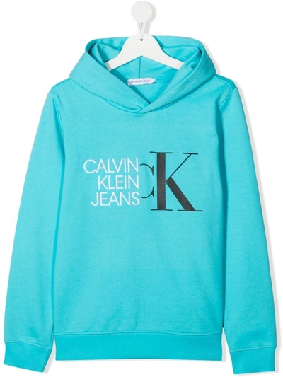 Calvin Klein Kids' Logo-print Hoodie In Blue