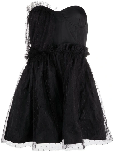 Red Valentino Tulle-trim Sweetheart-neck Dress In Black