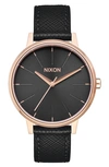 Nixon 'the Kensington' Leather Strap Watch, 37mm In Black