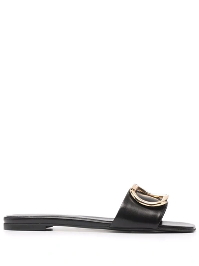 Twinset Twin Set Flat Sandals Twin-set Flat Sandals In Leather With Logo Buckle In Black