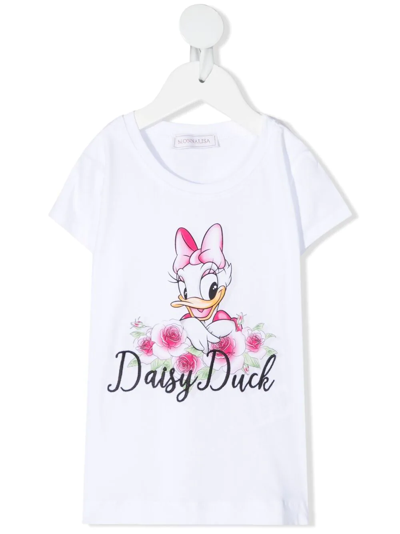 Monnalisa Kids' Daisy Duck Stretch-cotton T-shirt In Bianco