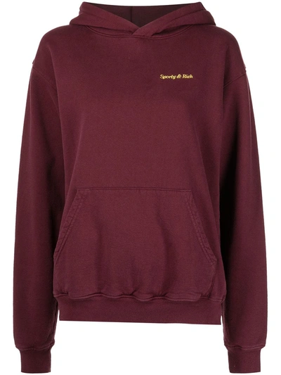 Sporty And Rich Womens Burgundy Gold Logo-embroidered Cotton-jersey Hoody Xs In Rot