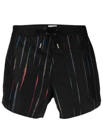 Saint Laurent Stripe Print Swim Shorts In Black