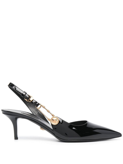 Versace Safety Pin Sling Back In Black