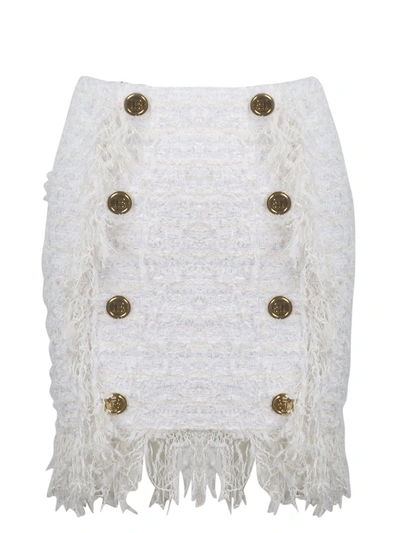 Balmain Tweed Mini Skirt In White