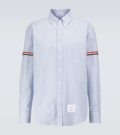 Thom Browne Shirt With Tricolor Ribbon In Light Blue