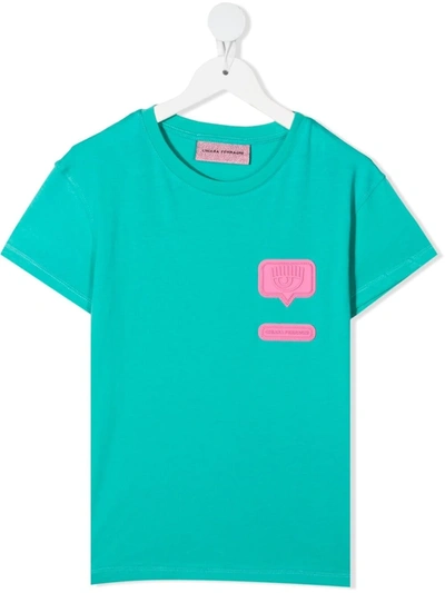 Chiara Ferragni Teen Eyelike Patch Cotton T-shirt In Green