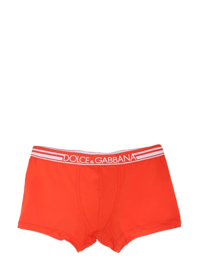 Dolce & Gabbana Bielastic Cotton Boxer In Red
