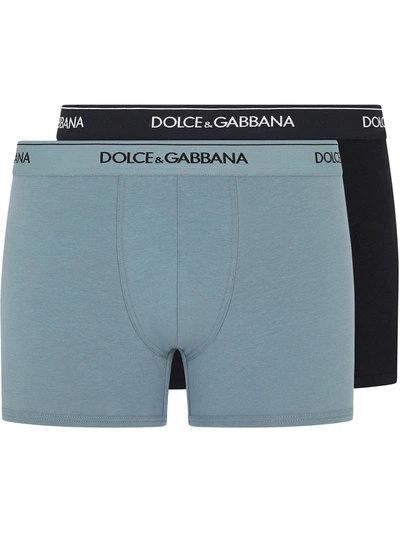 Dolce & Gabbana Stretch Cotton Boxers Two-pack In Blue