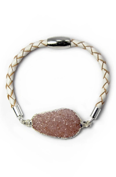 Liza Schwartz Natural Druzy Stone Braided Leather Bracelet In White
