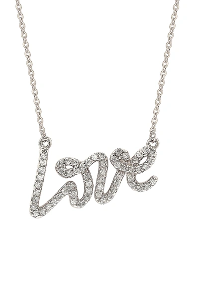 Suzy Levian 14k White Gold Pave Diamond Love Pendant Necklace