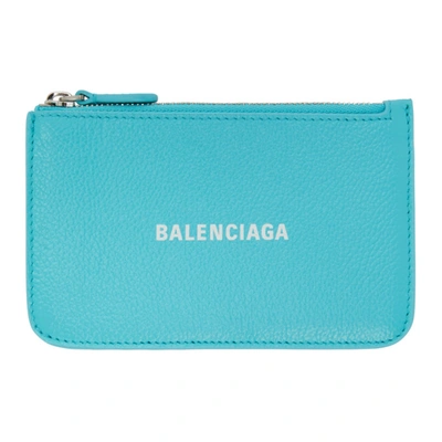 Balenciaga Blue Cash Zip Card Holder In 4890 Azur/white