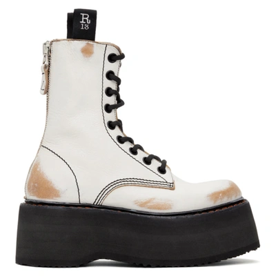 R13 Flatform Distressed Leather Boots In White