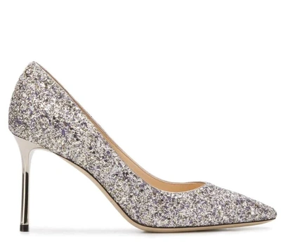 Jimmy Choo Ladies Romy 85 Mm Platinum Mix Glitter Pumps In Silver Tone