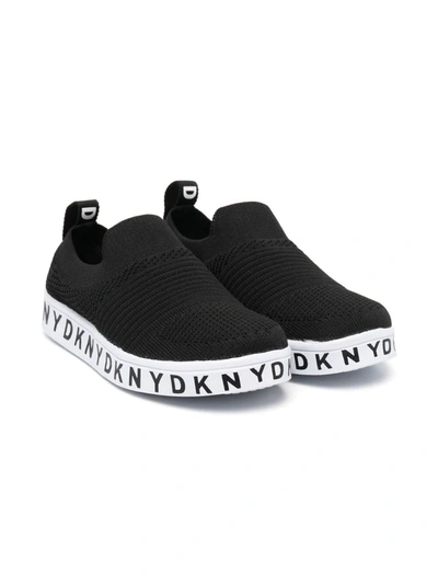 Dkny Kids' Logo Trim Knitted Trainers In Black