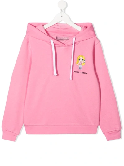 Chiara Ferragni Teen Doll-embroidered Cotton Hoodie In Pink