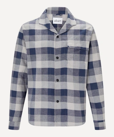 Albam Miles Camp-collar Checked Cotton-blend Shirt In Blue Check