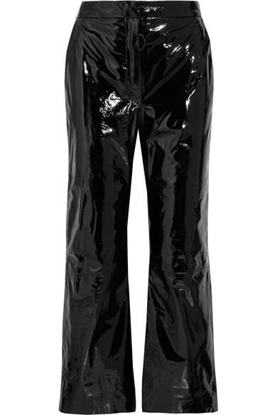 Off-white Suede-appliquÉd Cropped Patent-leather Pants | ModeSens