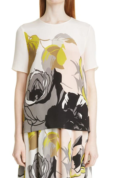 Adam Lippes Pleat Back Short Sleeve Top In Ivory Floral