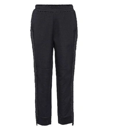 Stella Mccartney Fringe-trimmed French Cotton-blend Terry Track Pants In Black