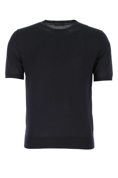Prada Embroidered Logo T-shirt In Blue