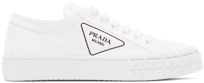 Prada White Gabardine Sneakers In F0009 White