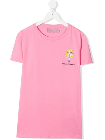 Chiara Ferragni Kids' @cfmascotte Logo T-shirt In Pink
