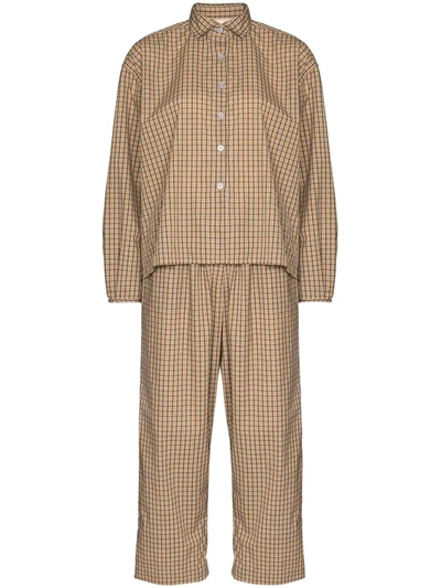 Deiji Studios The Lounge Gingham Pyjama Set In Orange