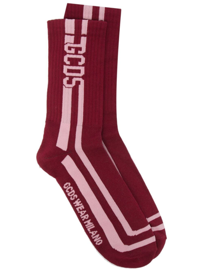 Gcds Logo-print Ribbed Socks In Red