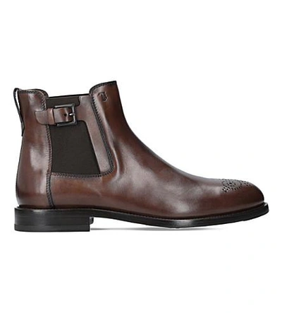 Tod's Buckled Leather Chelsea Boots In Brown