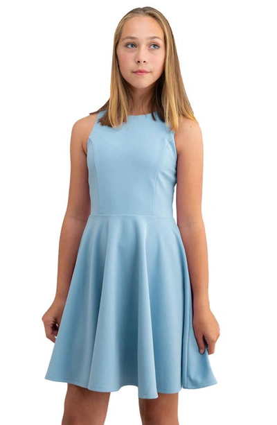 Un Deux Trois Kids' Girl's Textured Cap Sleeve Dress In Light Blue