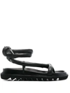 Studio Amelia Tubular Leather Ankle-tie Flat Sandals, Black