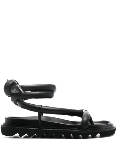 Studio Amelia Tubular Leather Ankle-tie Flat Sandals, Black