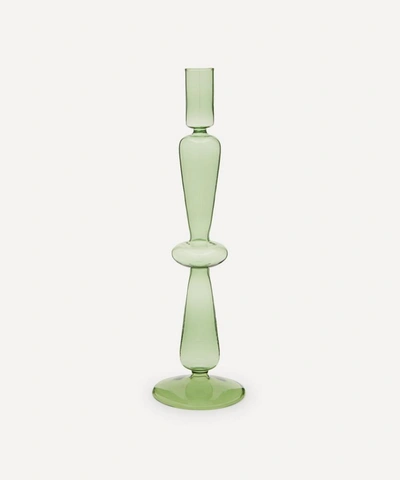 Aeyre Home Fisca Glass Candlestick Holder In Acidic Green