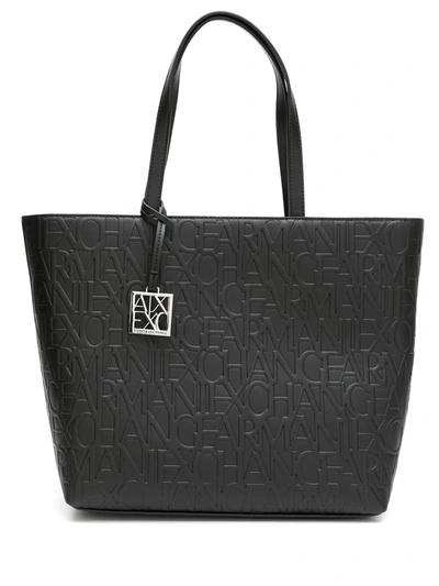 Armani Exchange Embossed-logo Pattern Tote Bag In Black