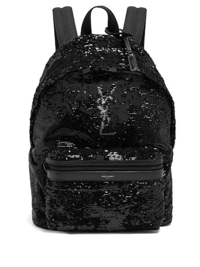 Saint Laurent Leather-trimmed Sequin-embellished Backpack In Black Multi