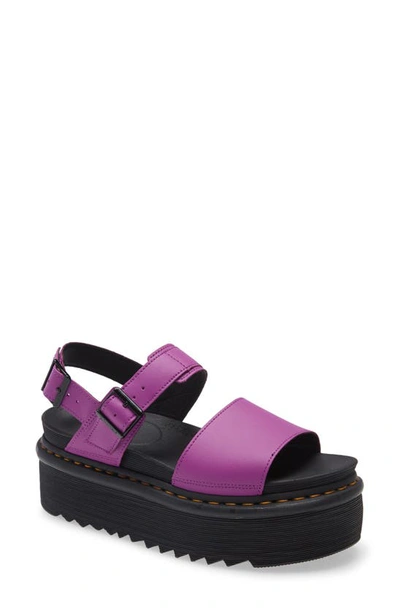 Dr. Martens' Voss Quad Hydro Leather Platform Sandal In Bright Purple Leather