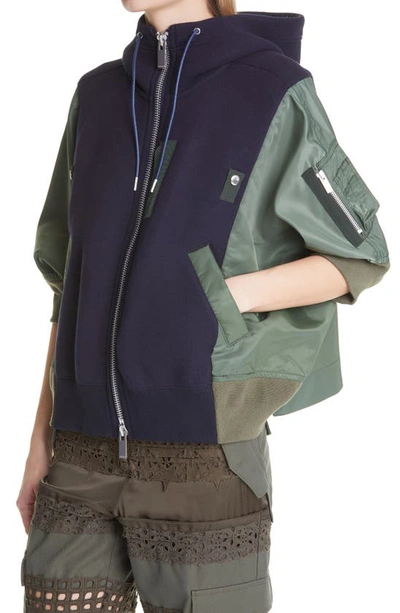 sacai■サカイ■Mixed Media■Sponge Sweat■フーディー Sacai Sponge Mixed Media Full Zip Hoodie In Navy X Khaki