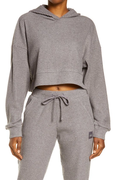 Alo Yoga Muse Ribbed Crop Hoodie In Purple Dusk Heather