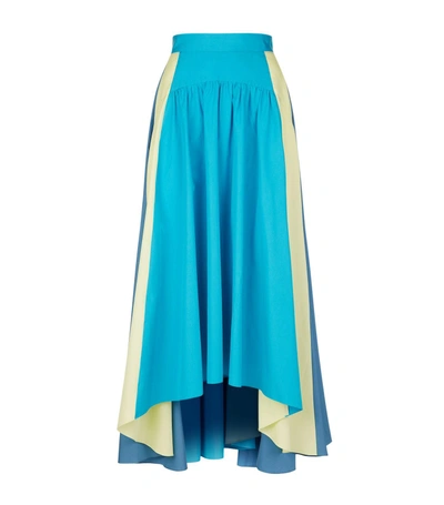 Peter Pilotto Tri-colour Cotton Midi Skirt In Turquoise
