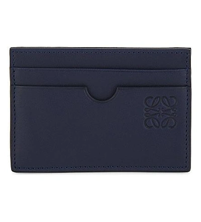 Loewe Plain Leather Card Holder In Navy/ocean