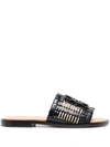 Loewe Slides Sandals Made Of Woven Leather With Anagram In Black