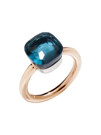 Pomellato Nudo Classic Ring With London Blue Topaz In 18k Rose Gold And White Gold