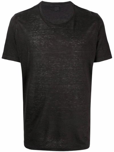 120% Lino Round-neck Linen T-shirt In Black