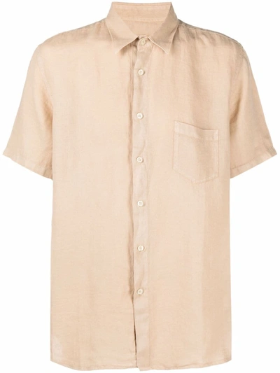 120% Lino Plain Button-down Shirt In Beige