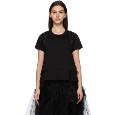 Noir Kei Ninomiya Cotton Jersey T-shirt W/ Lace-up Details In Black