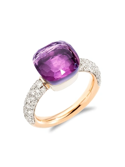 Pomellato Women's Nudo 18k Rose Gold, Diamond & Amethyst Classic Square Ring In Rose White Gold